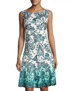 Chetta B - Sleeveless Multi-Print A-Line Dress B1708928 - 1 Pc Aqua Multi In Size 12 Available