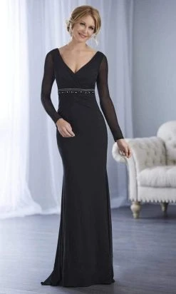 Christina Wu Elegance - 17845 Beaded Long Sleeve V-neck Jersey Dress