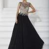 Christina Wu Elegance Beaded Illusion Chiffon Long Gown 20185 - 1 Pc Navy/Navy In Size 6 Available Formal Gowns