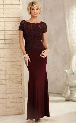 Christina Wu Elegance Short Sleeve Jeweled Lace Peplum Sheath Gown - 1 Pc Wine In Size 6 Available Formal Gowns