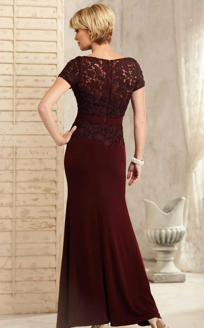Christina Wu Elegance Short Sleeve Jeweled Lace Peplum Sheath Gown - 1 Pc Wine In Size 6 Available Formal Gowns 4 Christina Wu Elegance Short Sleeve Jeweled Lace Peplum Sheath Gown - 1 Pc Wine In Size 6 Available Formal Gowns