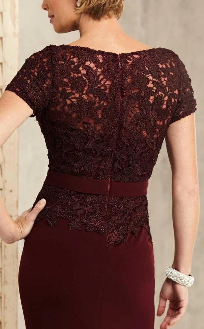 Christina Wu Elegance Short Sleeve Jeweled Lace Peplum Sheath Gown - 1 Pc Wine In Size 6 Available Formal Gowns 6 Christina Wu Elegance Short Sleeve Jeweled Lace Peplum Sheath Gown - 1 Pc Wine In Size 6 Available Formal Gowns