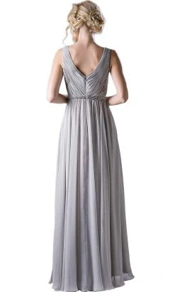 Formal Gowns Cinderella Divine - 1001 Beaded Belt Sleeveless V Neck Chiffon Empire Waist Dress - 1 Pc Silver In Size XL And 1 Pc Silver In Size 2X Available