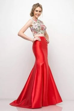 Cinderella Divine - 12013 Two Piece Bateau Mikado Mermaid Dress Formal Gowns