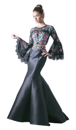 Formal Gowns Cinderella Divine - 13049 Two Piece Floral Embroidered Dress