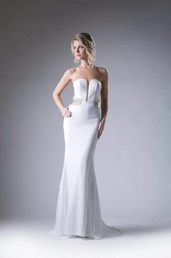 Cinderella Divine - 13162 Sheer Fitted Side Embellished Mermaid Gown