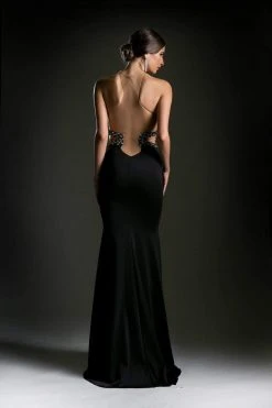 Cinderella Divine - 13162 Sheer Fitted Side Embellished Mermaid Gown