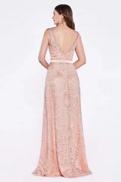 Cinderella Divine - 1420 Beaded Lace V-neck Sheath Dress