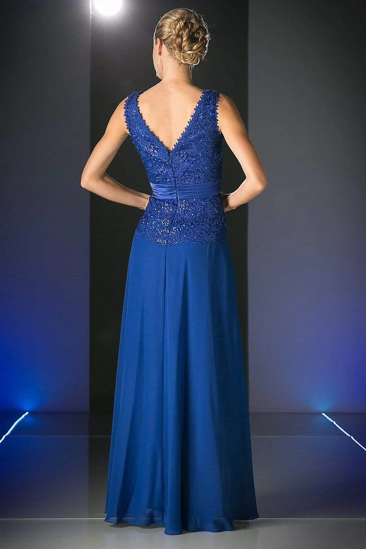 Formal Gowns Cinderella Divine - 1455 Sequin-Ornate Lace Peplum Detailed Long Formal Dress 4 Formal Gowns Cinderella Divine - 1455 Sequin-Ornate Lace Peplum Detailed Long Formal Dress