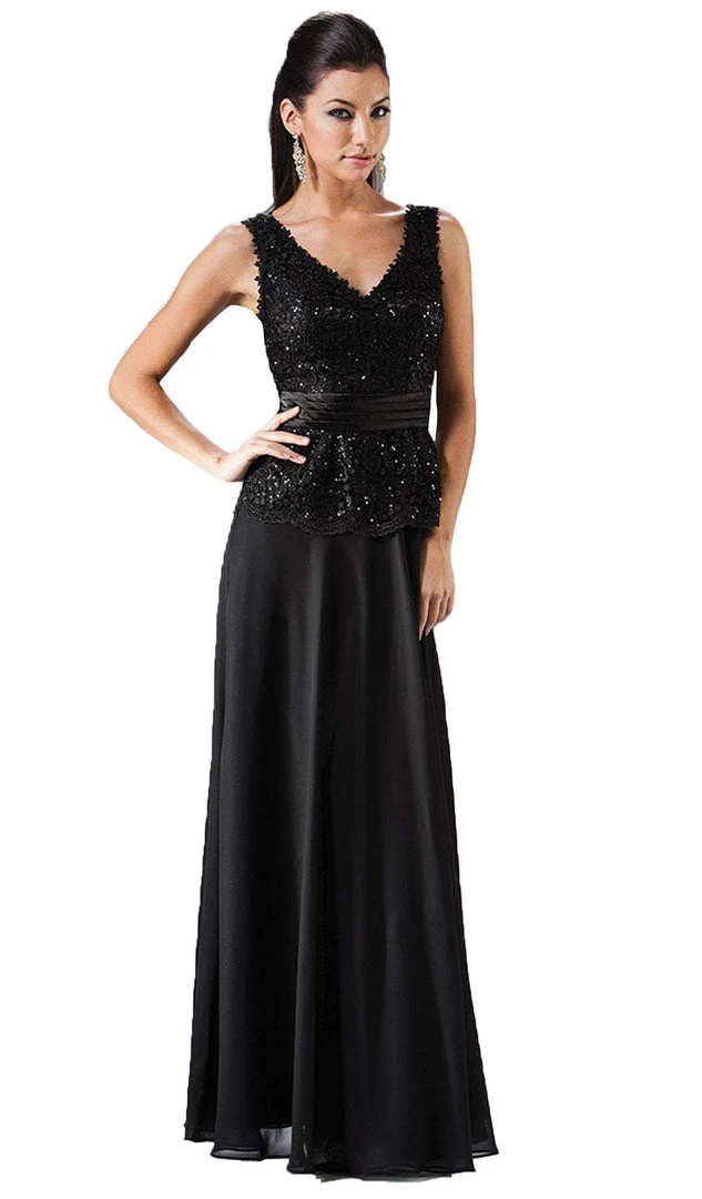 Formal Gowns Cinderella Divine - 1455 Sequin-Ornate Lace Peplum Detailed Long Formal Dress 5 Formal Gowns Cinderella Divine - 1455 Sequin-Ornate Lace Peplum Detailed Long Formal Dress