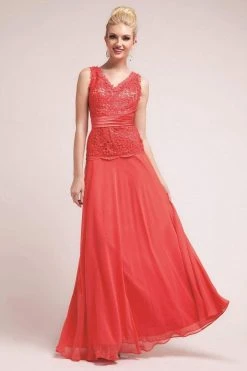 Formal Gowns Cinderella Divine - 1455 Sequin-Ornate Lace Peplum Detailed Long Formal Dress 12 Formal Gowns Cinderella Divine - 1455 Sequin-Ornate Lace Peplum Detailed Long Formal Dress