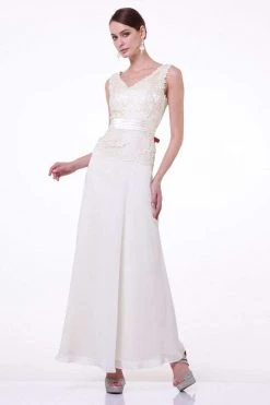 Formal Gowns Cinderella Divine - 1455 Sequin-Ornate Lace Peplum Detailed Long Formal Dress 13 Formal Gowns Cinderella Divine - 1455 Sequin-Ornate Lace Peplum Detailed Long Formal Dress