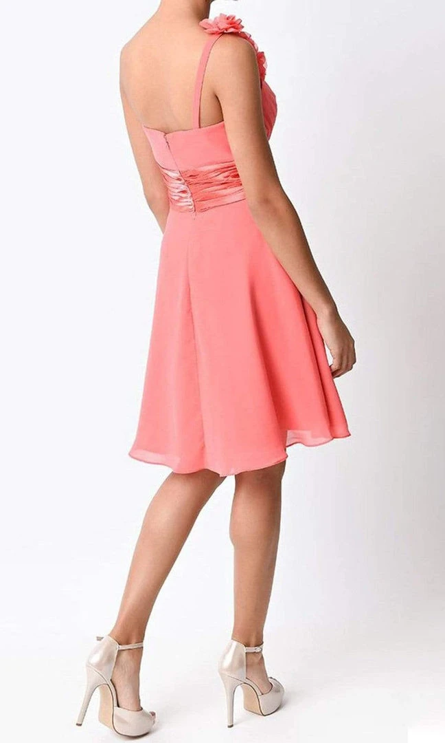 Cinderella Divine - 1490 Floral Applique Pleated Cocktail Dress Cocktail Dresses 4 Cinderella Divine - 1490 Floral Applique Pleated Cocktail Dress Cocktail Dresses