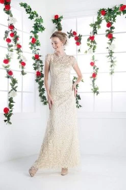 Cinderella Divine - 1920 Embellished Illusion Jewel Neck Sheath Dress Formal Gowns