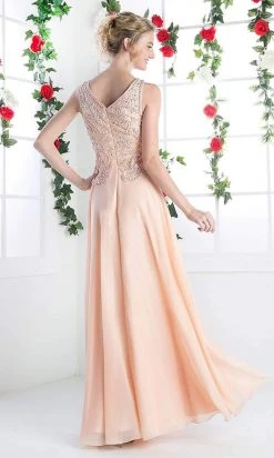 Cinderella Divine - 1945 Sleeveless Lace Appliqued A-Line Long Dress Formal Gowns