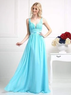 Formal Gowns Cinderella Divine - 1972 Plunging Sweetheart Empire Chiffon Long Formal Dress