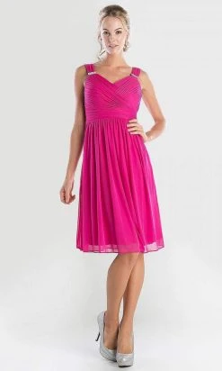 Cinderella Divine - 3802 Sleeveless V-Neck Ruched Chiffon A-Line Dress