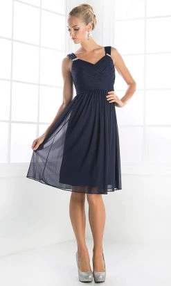 Cinderella Divine - 3802 Sleeveless V-Neck Ruched Chiffon A-Line Dress