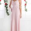 Cinderella Divine - 3984 V-Neck Ruched Bodice Chiffon A-Line Gown Formal Gowns