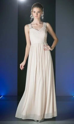 Cinderella Divine - 3984 V-Neck Ruched Bodice Chiffon A-Line Gown Formal Gowns