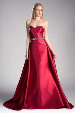 Cinderella Divine - 455 Beaded Belt Strapless Silk Gown With Overskirt Formal Gowns