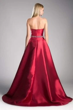 Cinderella Divine - 455 Beaded Belt Strapless Silk Gown With Overskirt Formal Gowns