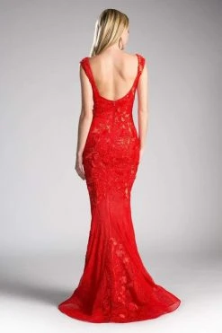 Formal Gowns Cinderella Divine - 5029 Cap Sleeve Bateau Neck Lace Mermaid Evening Gown 5 Formal Gowns Cinderella Divine - 5029 Cap Sleeve Bateau Neck Lace Mermaid Evening Gown
