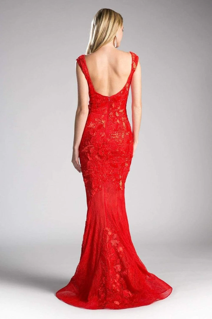 Formal Gowns Cinderella Divine - 5029 Cap Sleeve Bateau Neck Lace Mermaid Evening Gown 4 Formal Gowns Cinderella Divine - 5029 Cap Sleeve Bateau Neck Lace Mermaid Evening Gown
