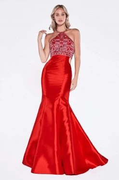 Cinderella Divine - 61894 Bead Embellished Halter Mermaid Gown Formal Gowns