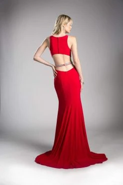 Formal Gowns Cinderella Divine - 62806 Peaked Illusion Paneled Cutout Long Gown