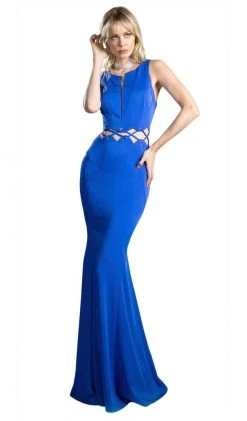 Formal Gowns Cinderella Divine - 6485 Plunging Notched Lace-Up Cutout Long Gown