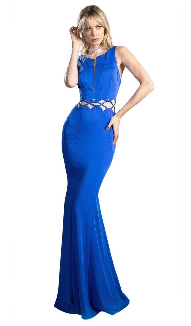 Formal Gowns Cinderella Divine - 6485 Plunging Notched Lace-Up Cutout Long Gown 3 Formal Gowns Cinderella Divine - 6485 Plunging Notched Lace-Up Cutout Long Gown
