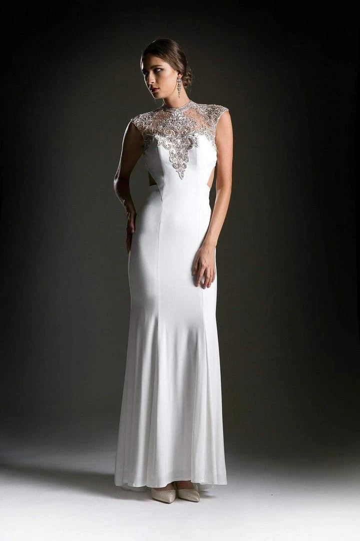 Cinderella Divine - 71457 Cap Sleeve Beaded Illusion High Neck Gown 8 Cinderella Divine - 71457 Cap Sleeve Beaded Illusion High Neck Gown