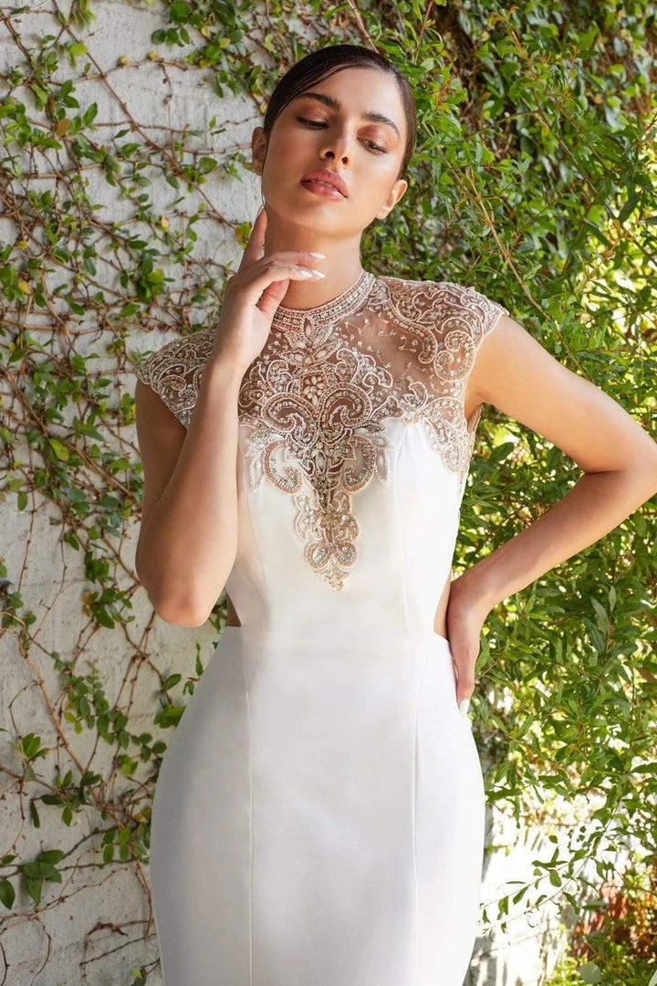 Cinderella Divine - 71457 Cap Sleeve Beaded Illusion High Neck Gown 5 Cinderella Divine - 71457 Cap Sleeve Beaded Illusion High Neck Gown