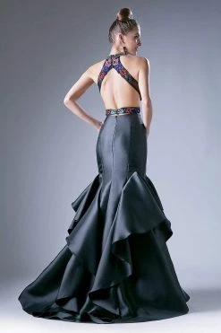 Cinderella Divine - 71477 Floral Embroidered Ruffled Mermaid Gown Formal Gowns