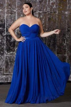 Cinderella Divine - 7455 Sweetheart Neckline Chiffon A-Line Dress Formal Gowns