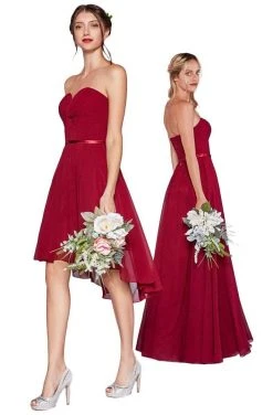 Cocktail Dresses Cinderella Divine - 7456 Strapless Chiffon Short High-Low Hem Dress