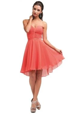 Cocktail Dresses Cinderella Divine - 7456 Strapless Chiffon Short High-Low Hem Dress