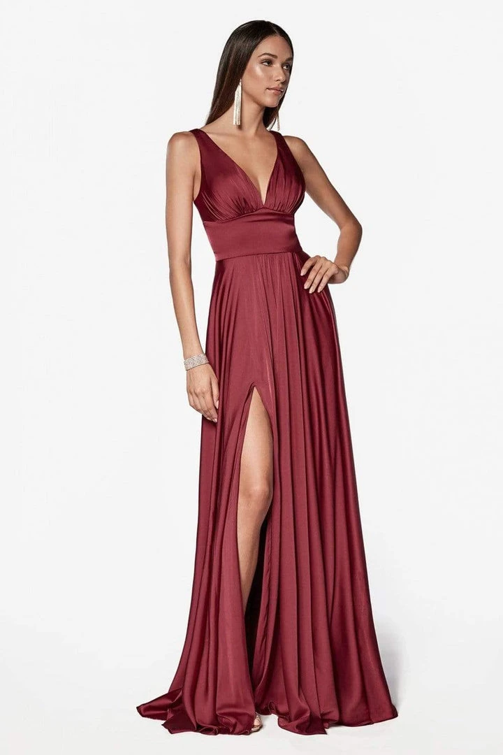 Cinderella Divine - 7469 Sleeveless V Neck Flowing Satin Gown 9 Cinderella Divine - 7469 Sleeveless V Neck Flowing Satin Gown