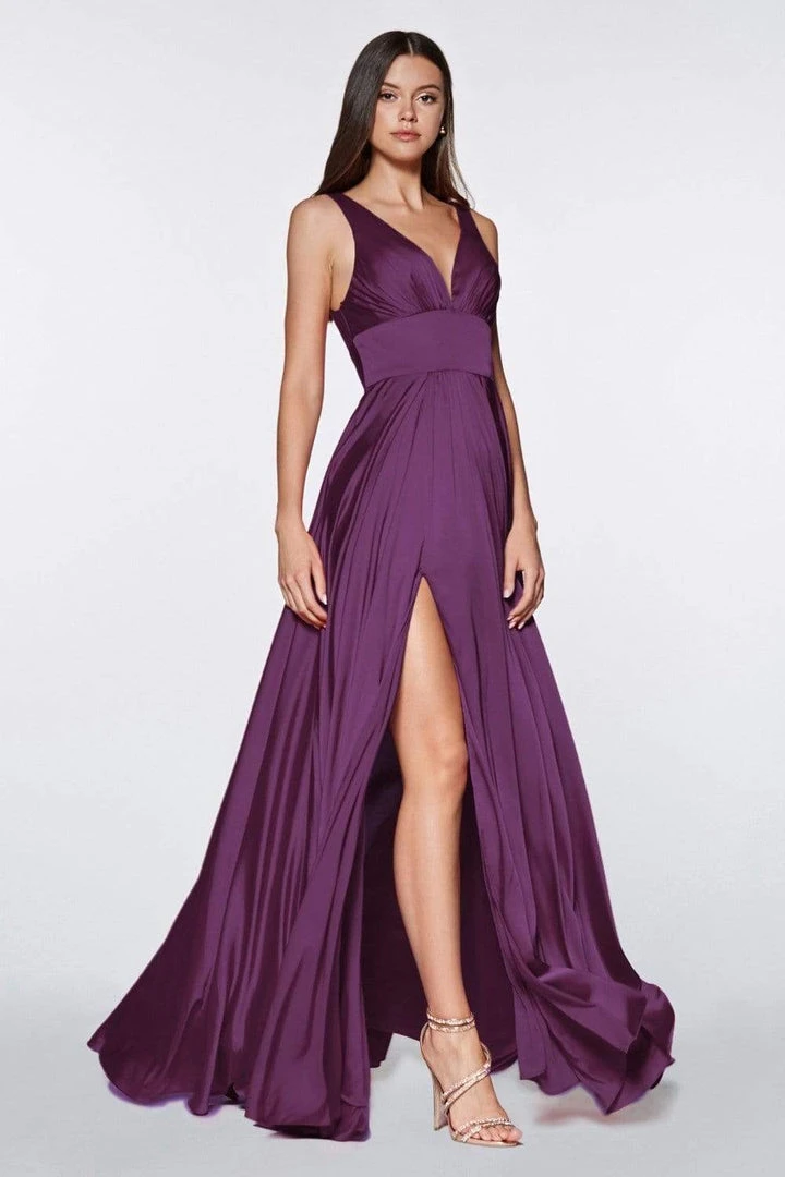 Cinderella Divine - 7469 Sleeveless V Neck Flowing Satin Gown 11 Cinderella Divine - 7469 Sleeveless V Neck Flowing Satin Gown