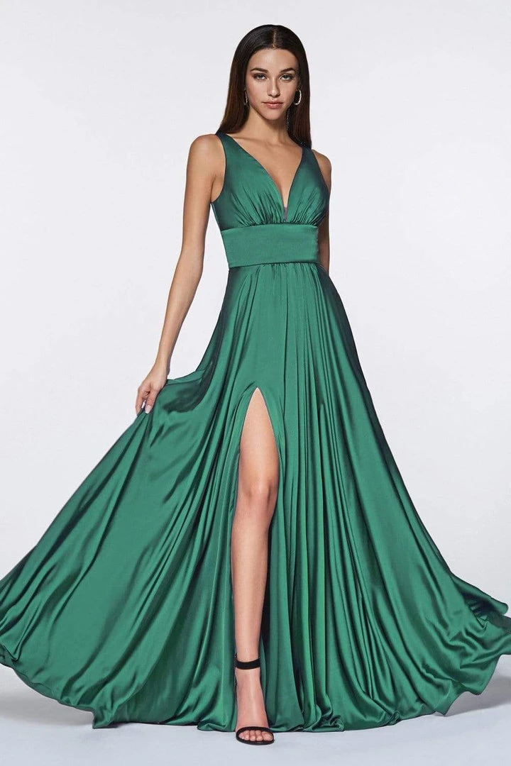 Cinderella Divine - 7469 Sleeveless V Neck Flowing Satin Gown 13 Cinderella Divine - 7469 Sleeveless V Neck Flowing Satin Gown
