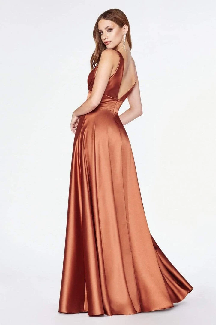 Cinderella Divine - 7469 Sleeveless V Neck Flowing Satin Gown 6 Cinderella Divine - 7469 Sleeveless V Neck Flowing Satin Gown