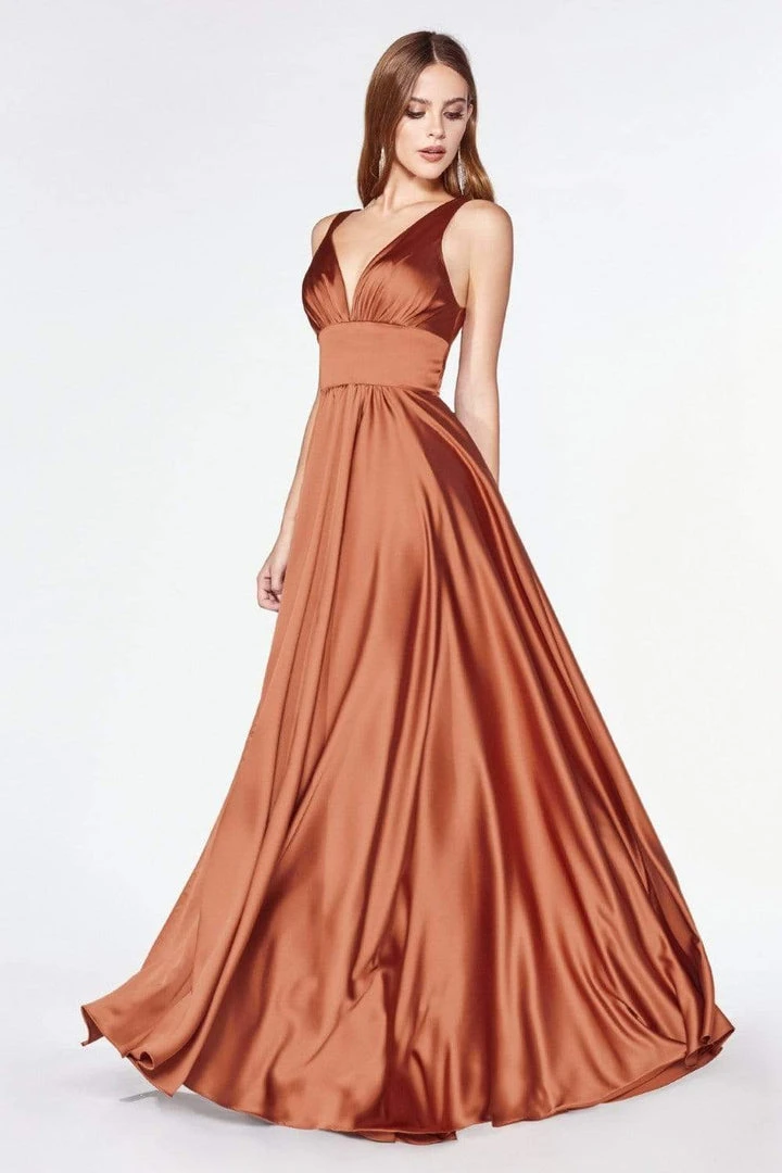 Cinderella Divine - 7469 Sleeveless V Neck Flowing Satin Gown 5 Cinderella Divine - 7469 Sleeveless V Neck Flowing Satin Gown
