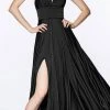 Cinderella Divine - 7469 Sleeveless V Neck High Slit Satin Gown 2 Cinderella Divine - 7469 Sleeveless V Neck High Slit Satin Gown