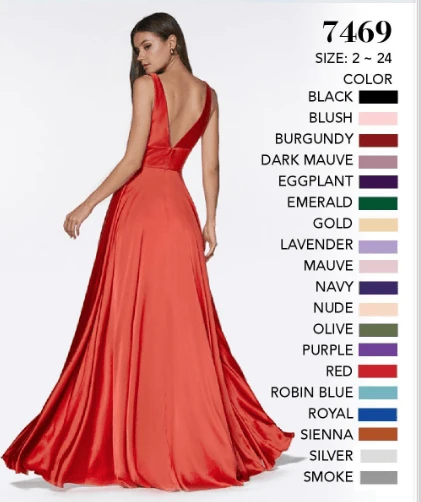 Formal Gowns Cinderella Divine - 7469 V Neck High Slit Satin Flowy A-Line Dress 16 Formal Gowns Cinderella Divine - 7469 V Neck High Slit Satin Flowy A-Line Dress
