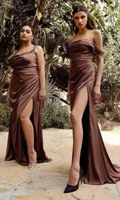 Cinderella Divine - 7488 Loose Off-shoulder Straight Across Neck Long Gown - 2 Pcs Sienna In Sizes 6 And 14 Available Formal Gowns