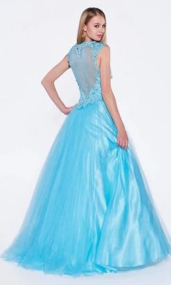 Cinderella Divine - 7635 Beaded Lace Illusion Jewel A-Line Dress