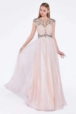 Cinderella Divine - 7959 Sheer Embellished Ruched High Neck Evening Dress Formal Gowns 8 Cinderella Divine - 7959 Sheer Embellished Ruched High Neck Evening Dress Formal Gowns