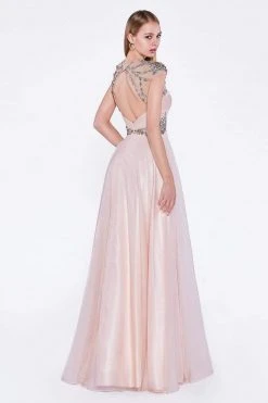 Cinderella Divine - 7959 Sheer Embellished Ruched High Neck Evening Dress Formal Gowns 9 Cinderella Divine - 7959 Sheer Embellished Ruched High Neck Evening Dress Formal Gowns