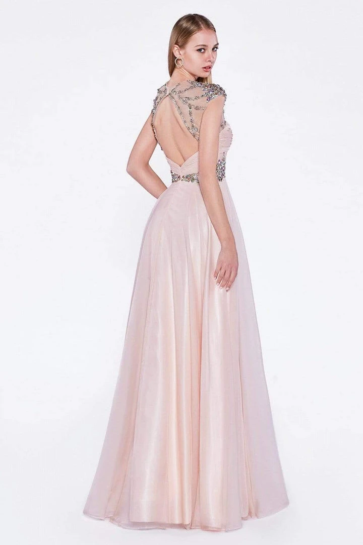 Cinderella Divine - 7959 Sheer Embellished Ruched High Neck Evening Dress Formal Gowns 6 Cinderella Divine - 7959 Sheer Embellished Ruched High Neck Evening Dress Formal Gowns